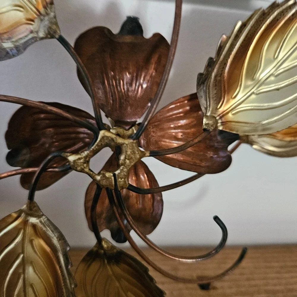Vintage DOGWOOD Metal Brass and Copper Tone Flowers Wall‎ Art